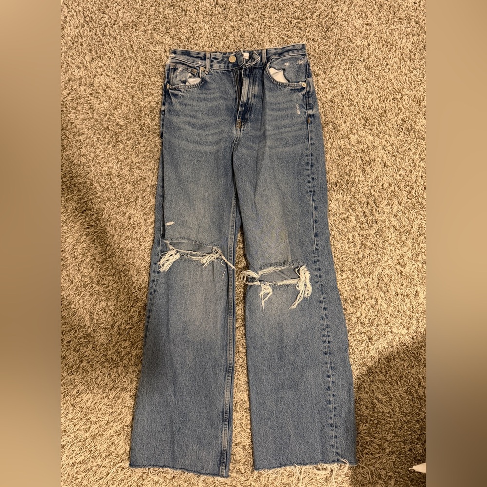 Zara Blue Distressed Flare Jeans